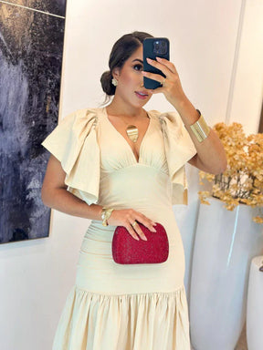 3036 - Vestido tricoline | manga babado