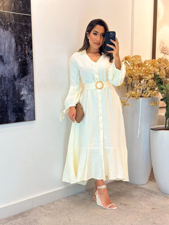573 - Vestido linho | Manga longa