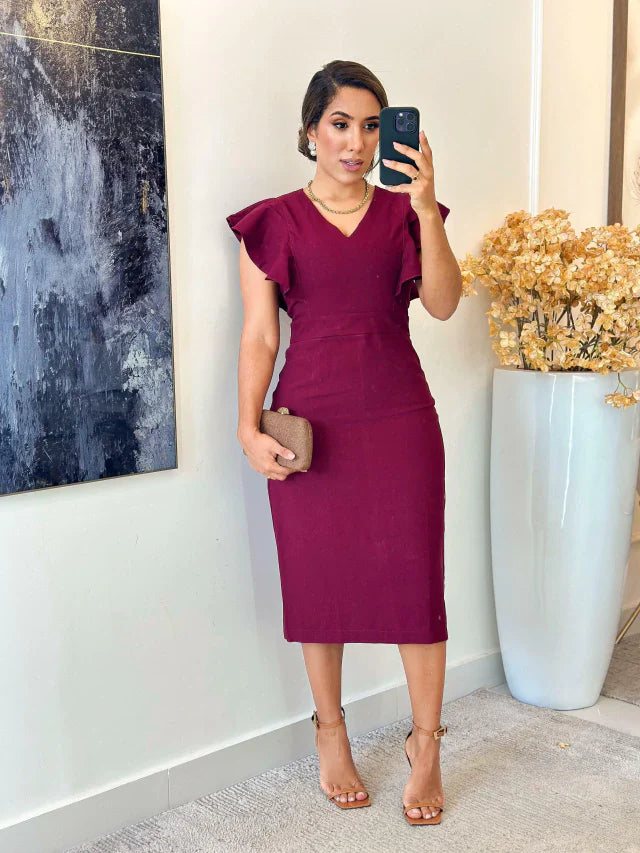1192 - Vestido linho | babado no busto