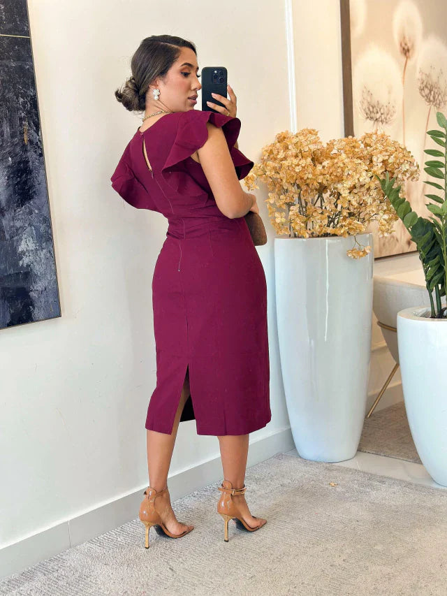 1192 - Vestido linho | babado no busto