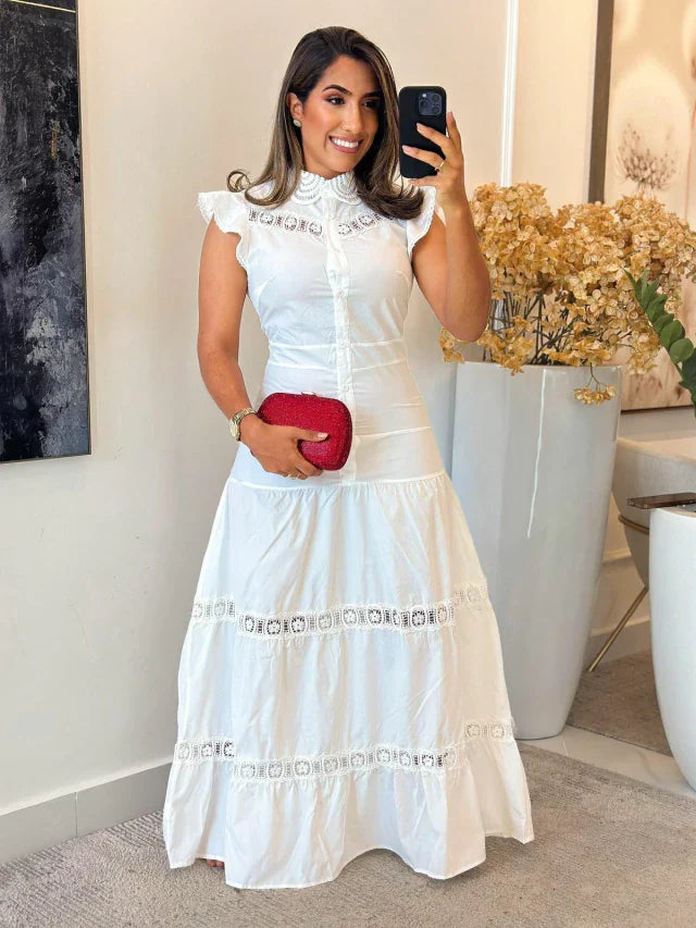 1195 - Vestido tricoline | babado na manga com botões